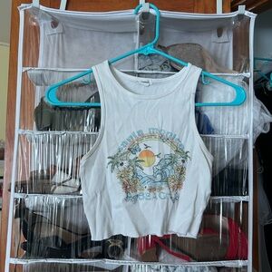 White Graphic Crop Top with Tropical Print
